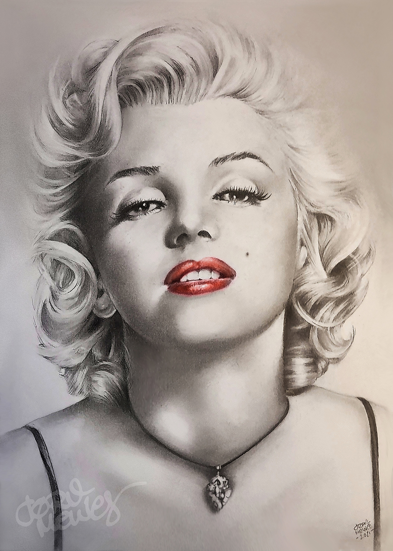 Tegnet portrett: Marilyn Monroe av Jørn Melnes