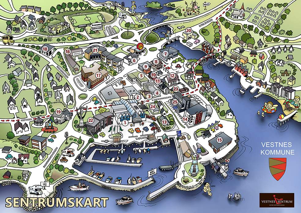 Turistkart/sentrumskart, Vestnes kommune. Jørn Melnes, 2016/2021