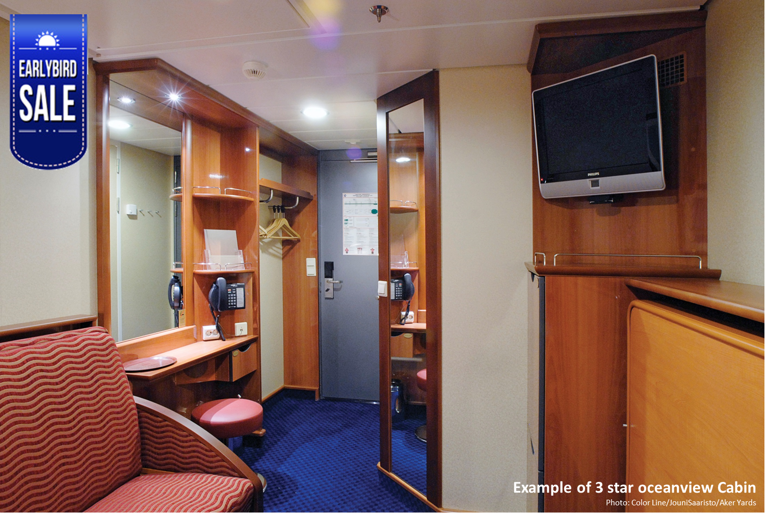 1. Standard Oceanview Cabin - Single occupancy, double bed